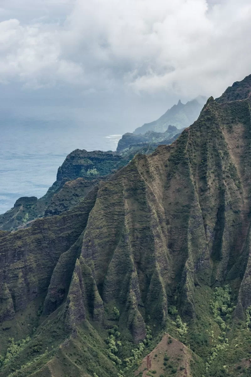 Kauai's famous cliff line on a cloudy day